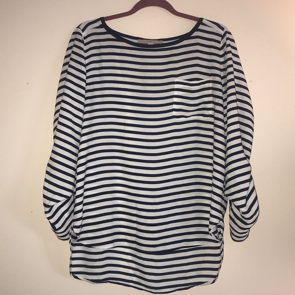LOFT Tops - Loft Button Sleeve Striped Blouse